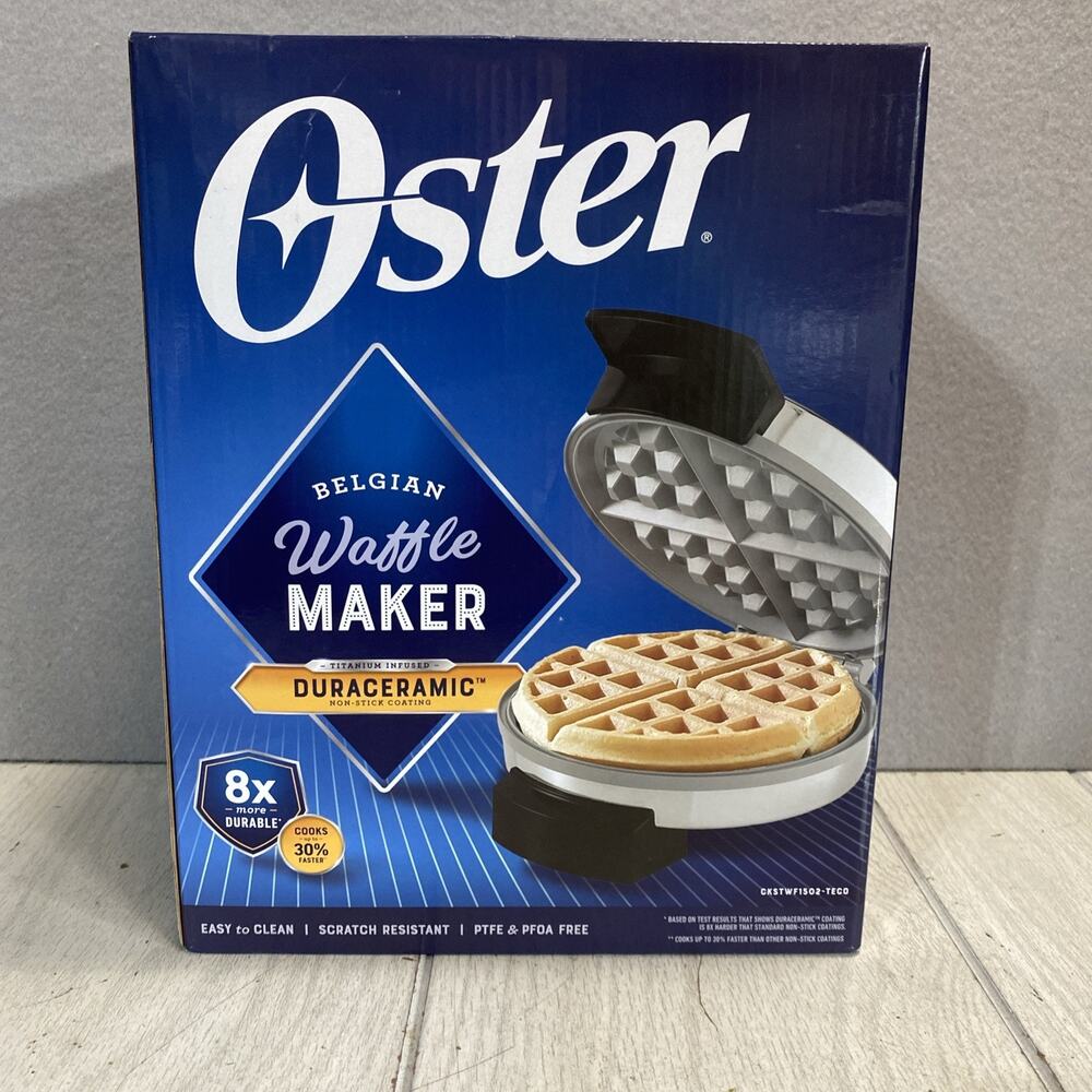 Oster Dura Ceramic Belgian Waffle Maker Stainless Steel CKSTWF1502-TECO 8" Inch